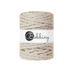 Beige Macrame Rope 9mm: 3-Ply Recycled Cotton Cord, 32 Yards