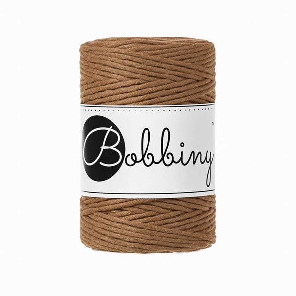 Bobbiny Caramel Makramee Kordel 1.5mm, 108 Yards (100 Meter) - Single Twist Makramee Kordel, zertifizierte recycelte Makramee Kordel