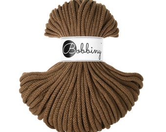 Bobbiny Nut Brown Cotton Cord 5mm,54 yards (50 meters) - Braided cotton cord, certified recycled cotton cord