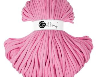 Bubblegum Pink Bobbiny Jumbo Cotton Cord 9mm, 108 yards (100 meters) - Braided cotton cord, certified recycled cotton cord