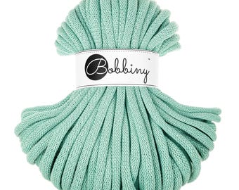 Bobbiny Jelly Mint Cotton Cord 9mm, 32,8 yards (30 meters) - Braided cotton cord, certified recycled cotton cord