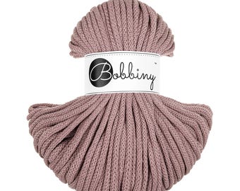 Bobbiny Mauve Cotton Cord: 5mm Braided Recycled Cotton (54 yards)