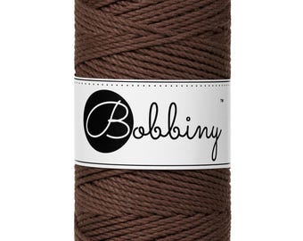 Bobbiny Chocolate Brown 3ply Macrame Rope 3mm, 108 yards (100 meters) - 3-strand macrame rope, certified recycled macrame rope