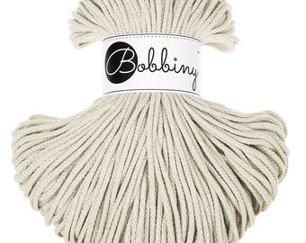 Bobbiny Cashmere Beige Cotton Cord 3mm, 108 yards (100 meters) - Braided cotton cord, certified recycled cotton cord