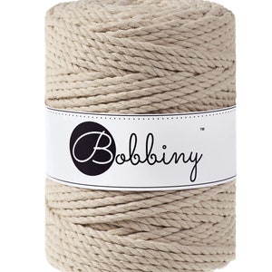 Bobbiny Beige corda di macrame 100m 5mm 3ply - attorcigliata corda di macrame