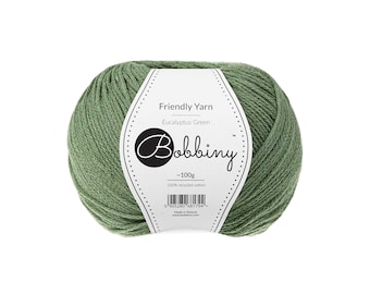 Bobbiny Eucalyptus Green Friendly Yarn 100g - Braided cotton yarn, certified recycled cotton