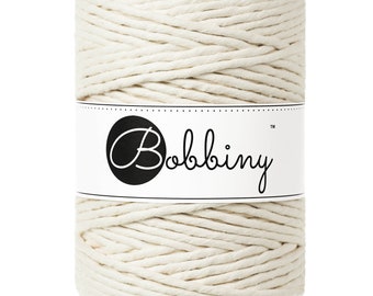 Bobbiny Natural Premium Macrame cord 5mm, 108 yards (100 meters) - Single twist macrame cord, certified recycled macrame cord