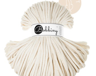 Bobbiny Golden Natural Cotton Cord 8mm, jumbo soft, 108 yards (100 meters) - Braided cotton cord, certified recycled cotton cord