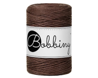 Bobbiny Chocolate Brown 1.5mm Baby Macrame cord, 108 yards (100 meters) - Single twist macrame cord, certified recycled macrame cord