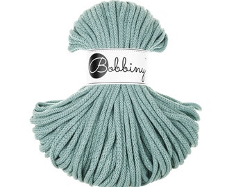 Bobbiny Duck Egg Blue Cotton Cord 5mm,54 yards (50 meters) - Braided cotton cord, certified recycled cotton cord