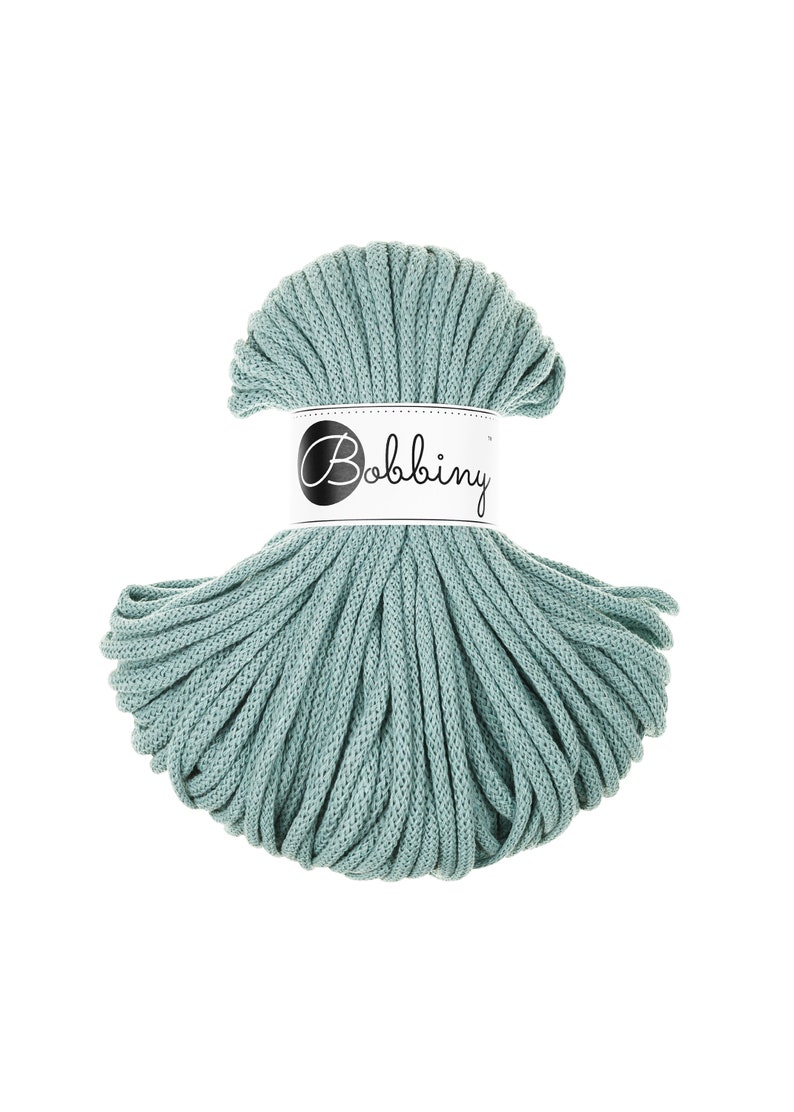 Bobbiny Duck Egg Blue Cotton Cord 5 mm, 54 yards 50 meter Gevlochten katoenen koord, gecertificeerd gerecycled katoenen koord afbeelding 1