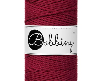Bobbiny Red Velvet 3ply Macrame Rope 3mm, 108 yards (100 meters) - 3-strand macrame rope, certified recycled macrame rope