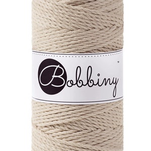 Bobbiny Beige corda di macrame 100m 3mm 3ply - attorcigliata corda di macrame