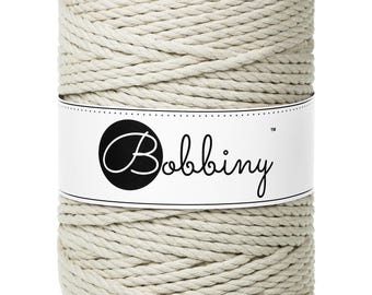 Bobbiny Cashmere Beige 3ply Macrame Rope 5mm, 108 yards (100 meters) - 3-strand macrame rope, certified recycled macrame rope