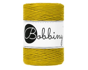 Bobbiny Spicy Yellow 1.5mm Baby Macrame cord, 108 yards (100 meters) - Single twist macrame cord, certified recycled macrame cord