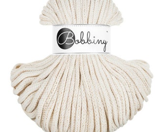 Bobbiny Golden Natural Cotton Cord 5mm,54 yards (50 meters) - Braided cotton cord, certified recycled cotton cord