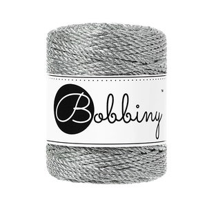 Bobbiny Metallic Silver  corda di macrame 50m 3mm 3ply - attorcigliata corda di macrame