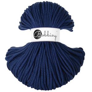 Bobbiny-inktblauw katoenen koord 5 mm, 108 yards (100 meter) - gevlochten katoenen koord, gecertificeerd gerecycled katoenen koord