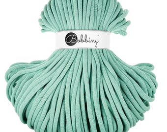 Jelly Mint Bobbiny Jumbo Cotton Cord 9mm, 108 yards (100 meters) - Braided cotton cord, certified recycled cotton cord