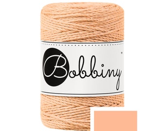 Bobbiny 3ply Peach Fuzz Baby Macrame koord 1,5 mm, 108 yards (100 meter) - 3-strengs macrame touw, gecertificeerd gerecycled macrame touw