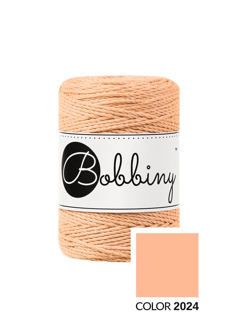 Bobbiny 3ply Peach Fuzz Baby Macrame koord 1,5 mm, 108 yards 100 meter 3-strengs macrame touw, gecertificeerd gerecycled macrame touw afbeelding 1