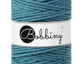 Bobbiny Teal 3ply Macrame Rope 5mm, 108 yards (100 meters) - 3-strand macrame rope, certified recycled macrame rope