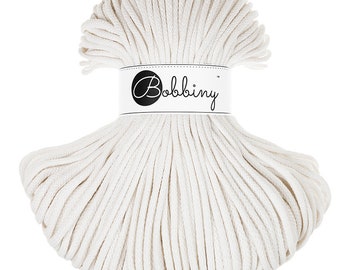 Bobbiny Off White Braided Cotton Cord: 5mm, 108 yds Recycled Yarn