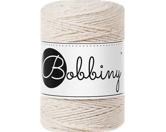 Bobbiny 3ply Golden Natural Baby Macrame cord 1.5mm, 108 yards (100 meters) - 3-strand macrame rope, certified recycled macrame rope