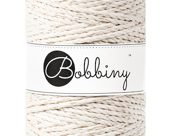 Bobbiny Golden Natural 3ply Macrame Rope 5mm, 108 yards (100 meters) - 3-strand macrame rope, certified recycled macrame rope