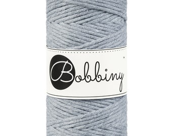 Bobbiny Silver Macrame Cord 3mm, 108 yards (100 meters) - Single twist macrame cord, certified recycled macrame cord