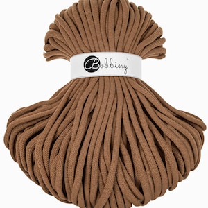 Bobbiny Caramel Cotton Cord 9mm, 108 yards (100 meters) - Braided cotton cord, certified recycled cotton cord