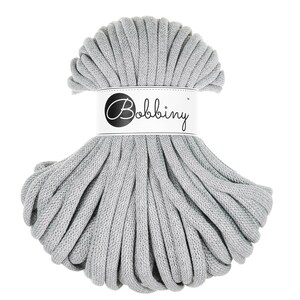 Bobbiny Light Grey Cotton Cord 9mm, 32,8 yards (30 meters) - Braided cotton cord, certified recycled cotton cord