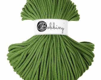 Bobbiny Moss Green Cotton Cord 5mm, 108 yards (100 meters) - Braided cotton cord, certified recycled cotton cord