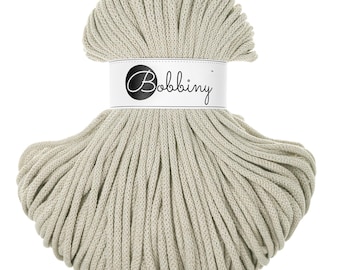 Bobbiny Pale Olive Cotton Cord: 5mm Braided Recycled Cotton