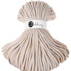 Golden Natural Bobbiny Jumbo Cotton Cord 9mm, 108 yards (100 meters) - Braided cotton cord, certified recycled cotton cord