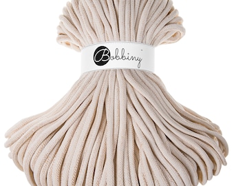 Bobbiny Golden Natural Cotton Cord 9mm, 108 yards (100 meters) - Braided cotton cord, certified recycled cotton cord