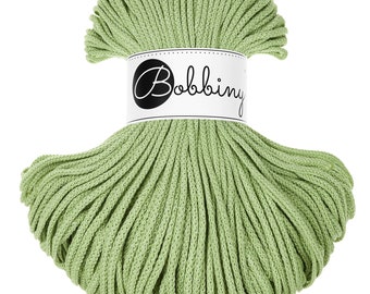 Bobbiny Matcha Cotton Cord 3mm, 108 yards (100 meters) - Braided cotton cord, certified recycled cotton cord