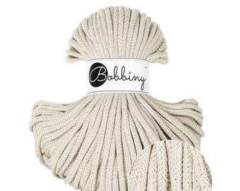 Bobbiny Shiny Cashmere Beige Cotton Cord: 5mm Braided Recycled Cotton (54 yards)