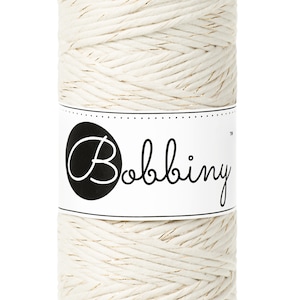 Bobbiny Golden Natural Macrame Cord 3mm, 108 yards (100 meters) - Single twist macrame cord, certified recycled macrame cord