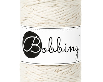 Bobbiny Golden Natural Macrame Cord 3mm, 108 yards (100 meters) - Single twist macrame cord, certified recycled macrame cord