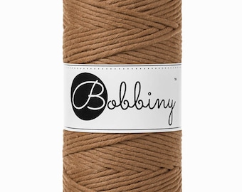 Bobbiny Caramel Macrame Cord 3mm, 108 yards (100 meters) - Single twist macrame cord, certified recycled macrame cord