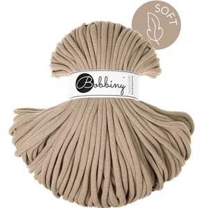 Bobbiny Sand Cotton Cord 8mm, jumbo soft, 108 yards (100 meters) - Braided cotton cord, certified recycled cotton cord