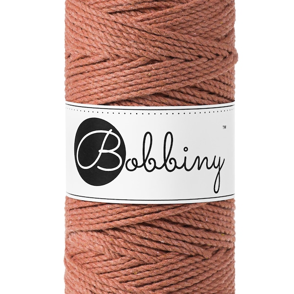 Bobbiny Terracotta 3ply Macrame Rope 3mm, 108 yards (100 mètres) - Corde de macramé à 3 brins, corde de macramé recyclée certifiée