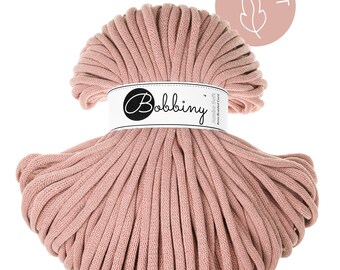 Bobbiny Blush Cotton Cord 8mm, jumbo soft, 108 yards (100 meters) - Braided cotton cord, certified recycled cotton cord