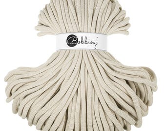 Cashmere Beige Bobbiny Jumbo Cotton Cord 9mm, 108 yards (100 meters) - Braided cotton cord, certified recycled cotton cord