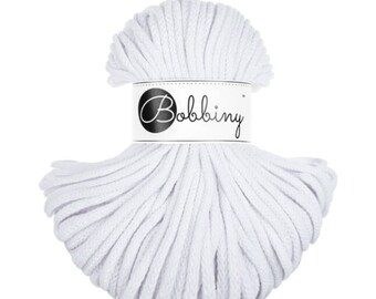 Bobbiny White Cotton Cord: 5mm Braided Recycled Cotton (54 yards)
