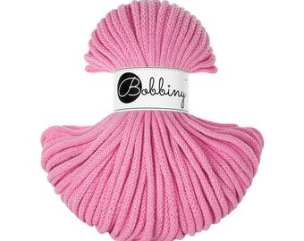 Bobbiny Bubblegum Pink Cotton Cord: 5mm Braided Recycled Cotton (54 yards)