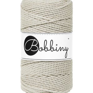 Bobbiny Pale Olive corda di macrame 100m 3mm 3ply - attorcigliata corda di macrame