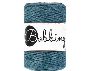 Bobbiny Peacock Blue 1.5mm Baby Macrame cord, 108 yards (100 meters) - Single twist macrame cord, certified recycled macrame cord