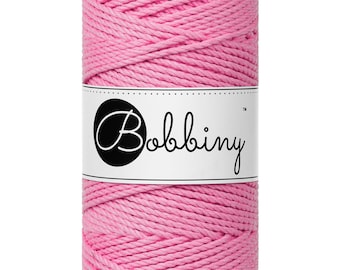 Bobbiny Bubblegum Pink Macrame Rope: 3mm Recycled Cotton Cord